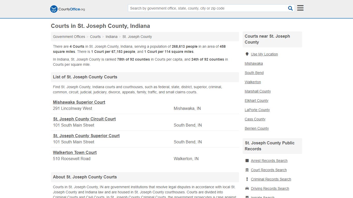 Courts - St. Joseph County, IN (Court Records & Calendars)
